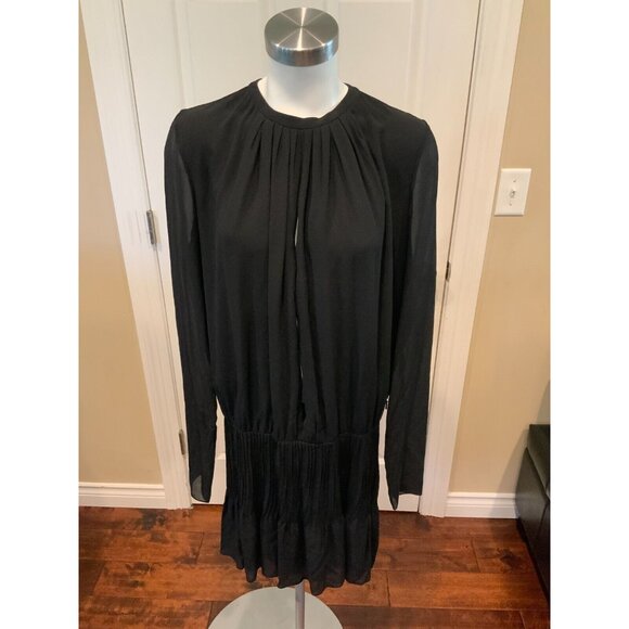 Saint Laurent Black Sheer 100% Silk Slit Front Dress, Size 8 (US), 40 (FR)